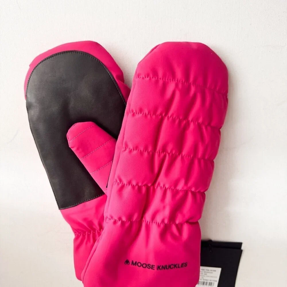 Moose Knuckles Nylon Down Filled Sidney  Mittens Pink Peacock  L/XL